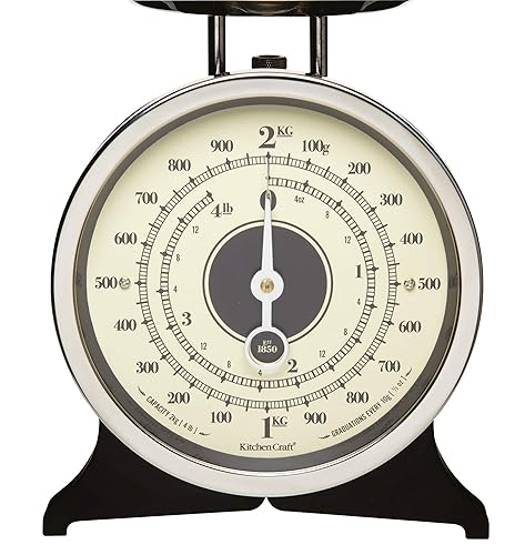 KitchenCraft Classic Collection - Balance de Cuisine Mécanique avec Bol, Livrée dans une Boite Cadeau, Capacité 2 kg, Noir - Nail Gallerys