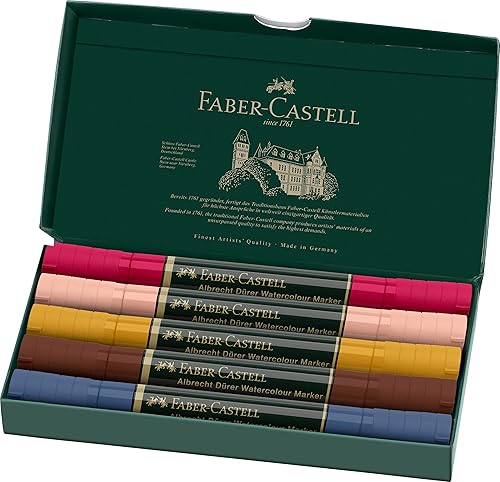 Faber-Castell Albrecht Dürer 160307 Lot de 5 marqueurs aquarelle à double pointe pour une application précise et sur une surface - Étui de 5 - Portrait, multicolore - Nail Gallerys