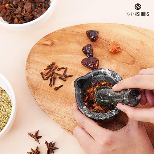 Ensemble mortier et pilon en marbre SPESHSTONES, petit bol broyeur de pilules en pierre blanche de 7,6 cm, outils pour épices et herbes, pour guacamole, houmous et pâte d'ail et de gingembre - Nail Gallerys