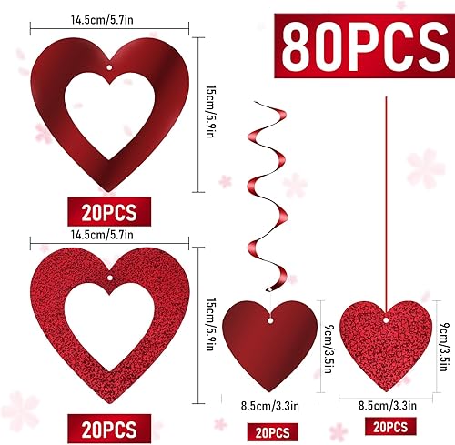 Detene 80 Pièces Rouge Coeur Guirlande Suspensions Décoration Décoration de Tourbillon pour Saint Valentin Rouge Saint Valentin Deco pour Saint Valentin Anniversaire Mariage Décorations de Fête - Nail Gallerys