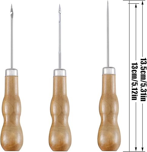 Alène de Couture en Cuir 5 Pièces Alène en Cuir Poinçon Cuir Outil poinçon manche en bois Outil De Couture Bricolage Cuir Artisanat Couture Poinçon Cuir Outil De Couture Poinçon de Perforation en Cuir - Nail Gallerys