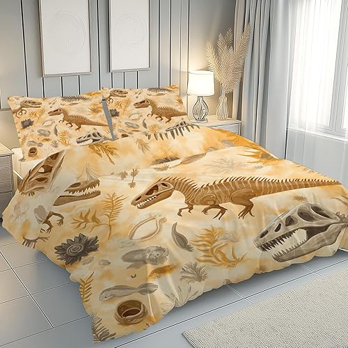 Sshjfeu Housse de Couette Dinosaure Fossile 135x200 Enfant, Parure de Lit Vie Sauvage Jurassic 1 Personne avec 2 Taie d'oreiller 65x65 cm, Microfibre avec Fermeture Éclair - Nail Gallerys
