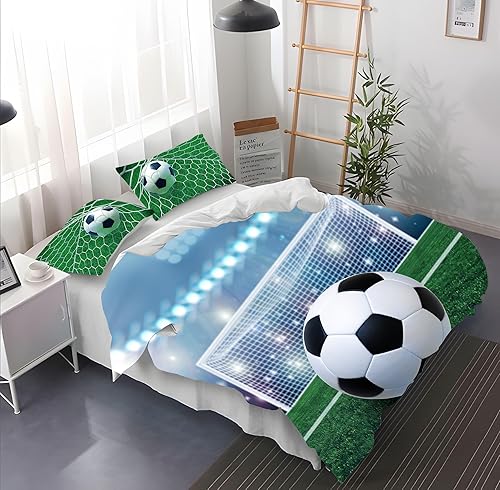 Gegeryozer Housse de Couette Football 200×200 cm pour Enfants Parure de Lit Football 2 Personnes Housse de Couette pour Enfants en Microfibre avec Deux Taies d'oreiller de 50 x 75 cm (F01) - Nail Gallerys