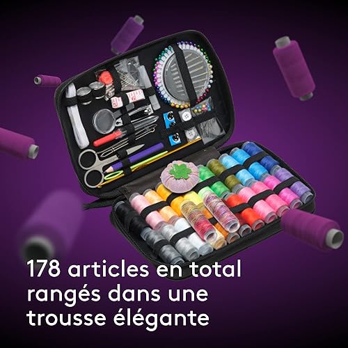 VIOLA Kit de Couture, Accessoires pour Coudre 178 Pièces, Set de Couture pour Débutants, 24 Bobines de Fil, Boîte à Couture Complete, Coffret, Aiguilles, Boutons, Réparation de Vêtements - Nail Gallerys