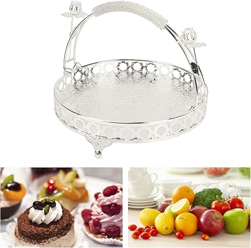 Yuecoom Plateau à Fruits, Bol à Fruits décoratif en Alliage Fort de Conception de poignée Ronde de Grande capacité de Style rétro pour Le café de Famille de fête (Couleur argent taille moyenne) - Nail Gallerys