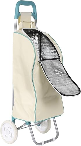 ENTRE TEMPS, SH1845, Chariot de Course 2 Roues avec Compartiment Fraîcheur, Léger et Résistant, Idéal pour Courses et Loisirs, Dimensions 36 x 315 x 915 cm, Ciel/Blanc - Nail Gallerys