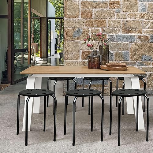 COSTWAY Lot de 6 Tabourets Empilables, Tabourets de Bars Ronds Structure en Métal en Forme de X, Tabourets Gigognes pour Enfants et Adultes, Maison, Bureau, Salles de Classe (Noir) - Nail Gallerys