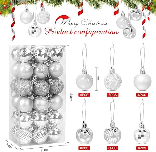 Boules de Noel Blanc 36Pcs, Boules de Noël Ornements en Plastique 4cm, Boule d'arbre de Noël, Suspendues Ornements de Boule, pour Noël Mariage Maison Fête Décoration - Nail Gallerys