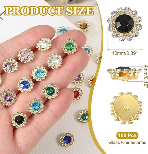 PATIKIL 100 Pcs Strass à Coudre 10mm 2 Couches Strass Forme Tournesol à Coudre Verre Sur Base Métallique pour Robe Mariée Vêtements Décoration d'Artisanat, Blanc - Nail Gallerys