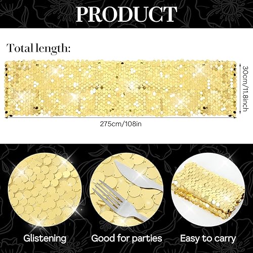 Chemin de table brillant à paillettes - Pour fête disco - 275 x 30 cm - Pour Halloween, fête dansante, Noël, mariage, anniversaire, banquet - Doré - Nail Gallerys