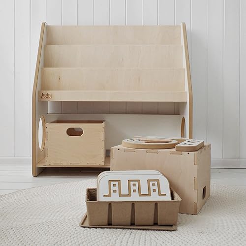 Babywood Bibliothèque en Bois pour Enfants | Étagère Montessori avec 2 Caisses à Jouets | Rangement Sûr pour Chambre d'Enfant - Nail Gallerys
