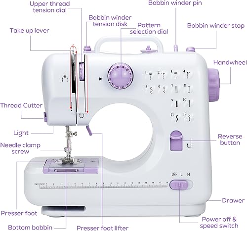 Base Machine à Coudre électrique Manuelle Pour Débutants Outil DIY Accessoire Cadeau, 12 Motifs de Couture Automatique Vitesse Réglable, 2 Méthodes D'Alimentation Pédale et Accessoires - Nail Gallerys