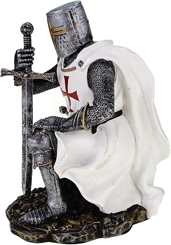 Tempelritter knieend 17 cm Figur Templer Ritter Templerkreuz Deko Skulptur - Nail Gallerys
