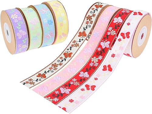 X-Institute Ruban en polyester avec fleurs et papillons pour fabrication de bouquets de mariage, couronne, emballage, emballage cadeau, fait à la main - Nail Gallerys