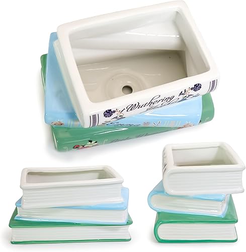 Ligtmor Petite jardinière décorative Forme Livre, céramique pour décoration Maison, Jolie bibliothèque, pour Amateurs Livres Uniques, Pile Livres Classiques - Nail Gallerys