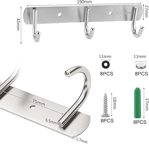 SHEENO 4 PCS Porte Manteau Mural,3 Hook Patères Porte Manteaux Design En Acier Inoxydable,Patères Salle De Bains Solide pour Vêtements, Chapeaux, Peignoirs - Nail Gallerys