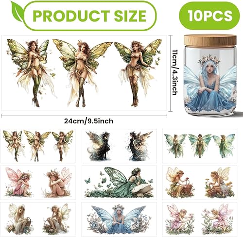 arricraft 10 autocollant de Transfert pour Enveloppe de Tasse Elf UV DTF 10 style de Papier Transfert Magique de Fée Autocollants à Frotter en PVC pour gobelets en verre de 16OZ 24x11cm - Nail Gallerys