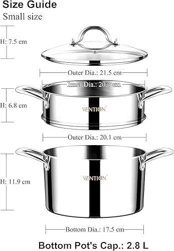 VENTION Couscoussier 2,8 L, Cuiseur Vapeur 20 cm, Cuit Vapeur INOX, Acier Inoxydable 3 Couches - Nail Gallerys