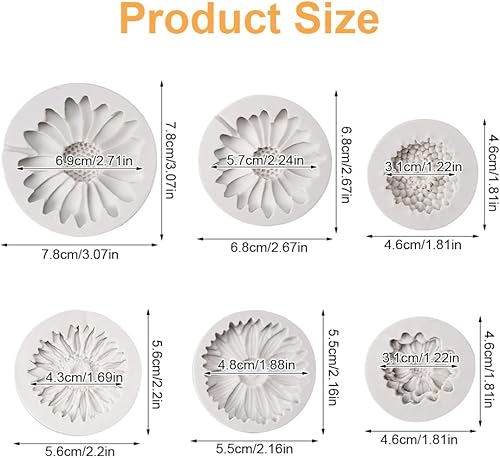 6 Pièces Moule en Silicone Fleurs, Moules en Silicone en Forme de Fleur Marguerite, Moules en Silicone 3D Réutilisables pour les Roses, pour Fondant Gâteau Chocolat Bonbons Décoration de Gâteaux - Nail Gallerys