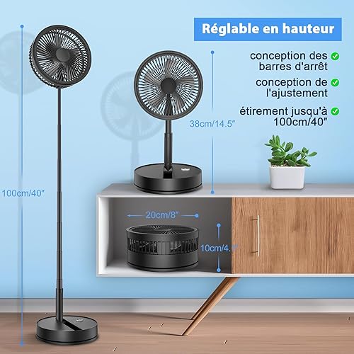 Mini ventilateur portable silencieux avec télécommande - 9' - USB - Sur pied - Avec minuterie - Batterie 7200 mAh - Pliable - Oscillant - Pour l'extérieur, le camping, la chambre à coucher, le bureau - Nail Gallerys