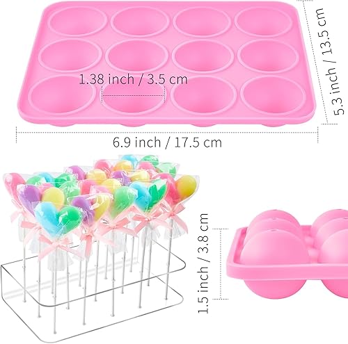 CLUEWR Kit de moule à cake pop en silicone avec support à sucettes en acrylique à 15 trous, 50 sachets à friandises et 50 attaches torsadées pour sucettes, chocolat, bonbons - Nail Gallerys