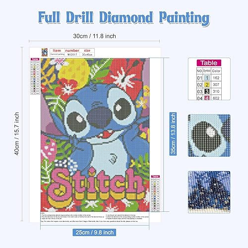 RICUVED Stitch Peinture Diamant 5D Complet, Diamond Painting Anime Diamant Peinture Point, Kit de Peinture Diamantée DIY Pour Adulte, Décoration Murale Decor 30x40cm - Nail Gallerys