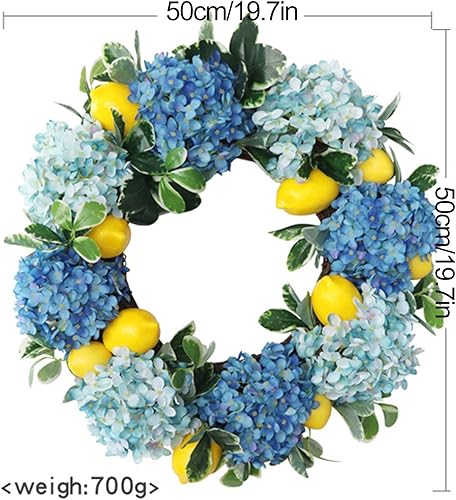 Couronne de citrons Wreaths - 50 cm - Décoration de fleurs artificielles - Couronne d'hortensias - Couronne de porte d'extérieur - Couronne murale faite à la main - Pour la maison, la clôture, la - Nail Gallerys