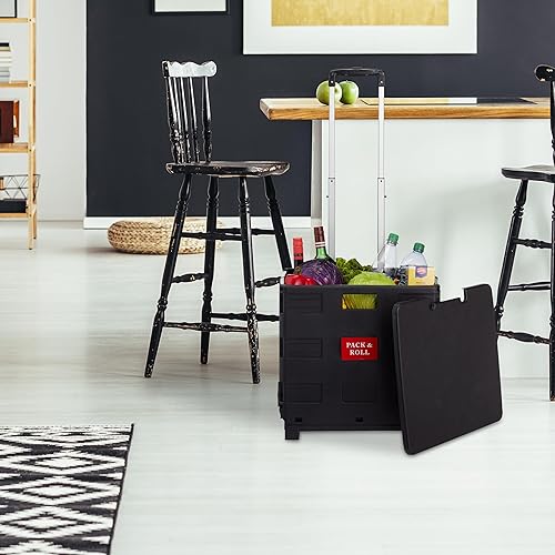 Relaxdays Chariot de Courses Pliable, avec poignée télescopique, Couvercle et roulettes, jusqu'à 35 kg, Noir/Blanc - Nail Gallerys