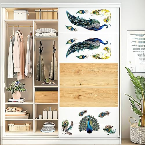 PLIGREAT 3 feuille de Transferts à Frotter Vintage pour L'Artisanat Autocollants de Transfert de Meubles de Paon Décalcomanies de Meubles en Plumes Dorées pour le Bois de Bricolage - Nail Gallerys