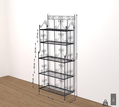 CLP Étagère sur Pied Ciara I Étagère métallique pour Plantes de Style campagnard I 5 étagères Pliables, Couleur:Noir - Nail Gallerys