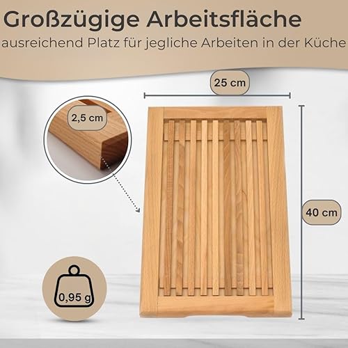TOPANBIETER 999 Planche à découper à pain avec grille ramasse-miettes et poignées en bois de hêtre huilé – 40 x 25 cm – Planche à découper pour pain, baguettes et petits pains, planche de service - Nail Gallerys