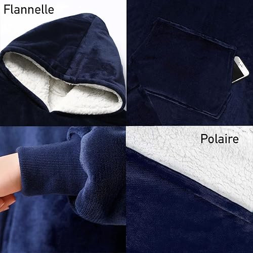 nedit Pull Plaid A Capuche Homme/Femme (Bleu) - Pull Pilou Pilou - Couverture Plaid Polaire Douce Epaisse & Confortable - Chaleur Garantie - Sweat Taille Unique - Nail Gallerys