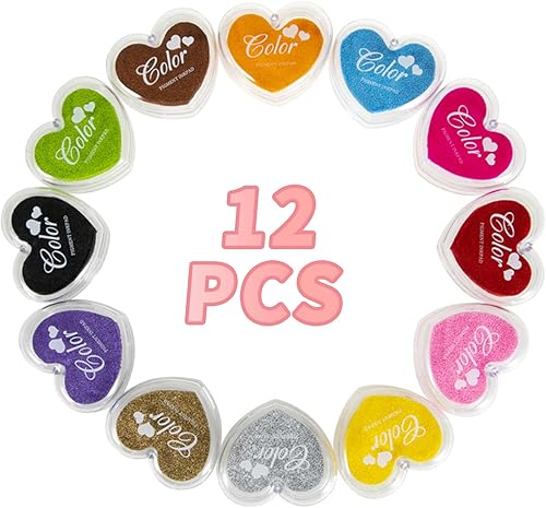 Fisynug Tampons encreurs lavables en forme de cœur pour loisirs créatifs, fabrication de cartes, scrapbooking - 12 couleurs - Nail Gallerys