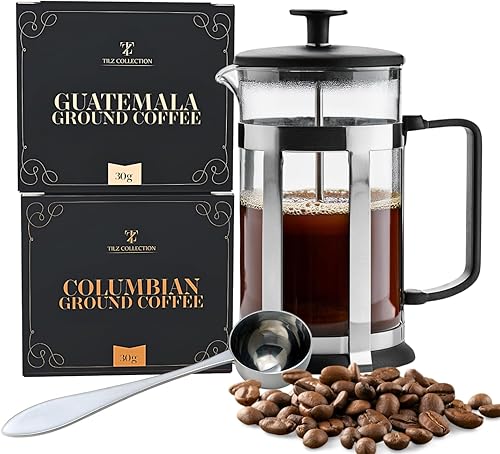 Cadeaux d'anniversaire pour papa – Cadeaux à café pour homme | Cafetière, cafetière à piston française, 2 x café moulu, colombien et guatemala, cuillère | Cadeaux pour papa de la part de sa fille - Nail Gallerys