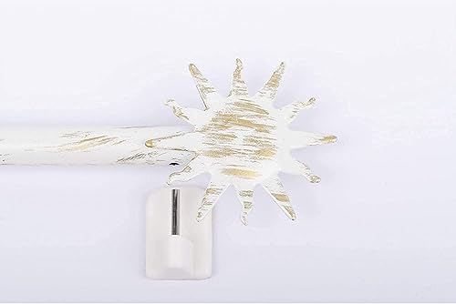Lot De 2 Jolies Tringles A Rideaux Extensible 60-80 cm Décor de Soleil Blanc/Or avec 4 fixations adhésives + 4 Supports a Visser Pour Toutes Les fenêtres en bois,PVC, Aluminium Très Facile à poser - Nail Gallerys