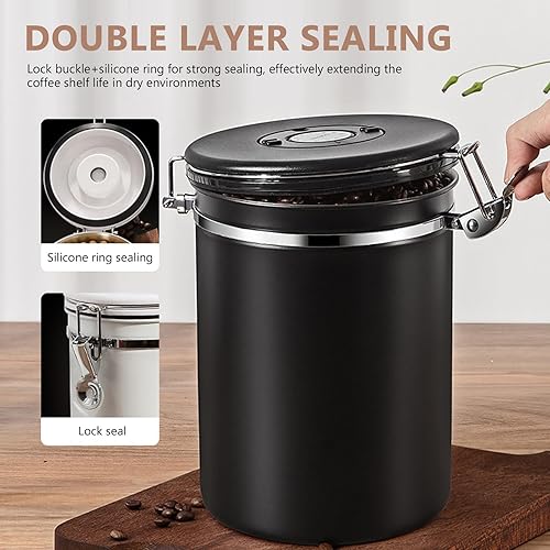 SeiudKty Bocaux de Stockage Scellés de Grains de Café de 2,8 L | Boîte à Céréales avec Couvercle d'Étanchéité en Silicone | Stockage de Céréales Sous Vide en Acier Inoxydable avec Joint - Nail Gallerys