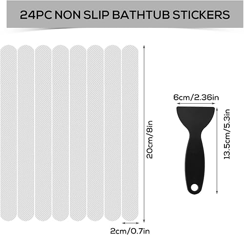 Luter 24pcs Bandes Antidérapantes Baignoire avec Grattoir en Plastique, 2x20cm Transparent Autocollants Antidérapants pour Baignoire Bandes de Sécurité pour Sol de Douche, Escaliers, Échelles - Nail Gallerys