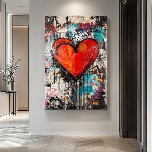PEWFBS Toile murale colorée avec motif cœur et graffiti, grande taille, affiches et impressions XXL, pour salon, 50 x 70 cm, sans cadre - Nail Gallerys
