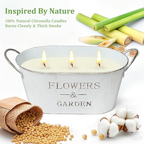 Bougie D'extérieur À La Citronnelle, 30oz Grande Bougie Citronnelle 3 Mèches En Cire De Soja Naturelle Bougies Parfumées Citronnelles Parfait Pour Jardin Terrasse Camping-150h Combustion - Nail Gallerys