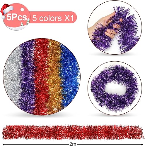 Guirlande de Noel Sapin, 4pcs Guirlandes Tinsel Noël Rouge Or, Guirlande Sapin 2m, Guirlande Or Rouge Noël Sapin pour Mariage Anniversaire Fête, Murs Fenêtres Sapin Decoration Noël - Nail Gallerys