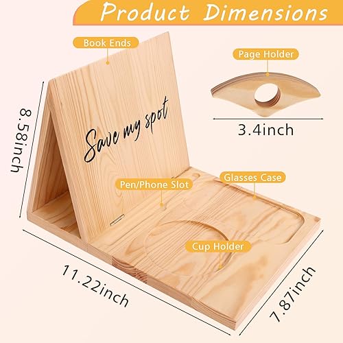 Support de livre avec marque-page pour le pouce, support de page de livre, support pour la lecture, valet d'angle de livre unique avec tasse, lunettes et porte-stylo, cadeaux pour les amateurs de - Nail Gallerys