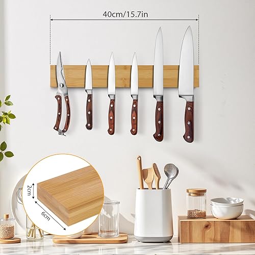 Sampoes Porte Couteaux Aimanté, Porte Couteau en Bambou, Barre Aimantée pour Couteaux, Aimant Couteau Cuisine Sans Perçage, Barre Magnétique pour Couteaux et Ustensiles - Nail Gallerys