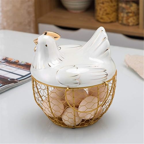 Panier à œufs en céramique en forme de poulet - Panier à œufs décoratif pour la cuisine - Panier de rangement pour la décoration de la cuisine - blanc - Nail Gallerys