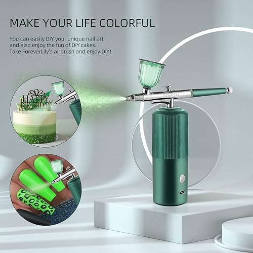 Kit aérographe avec compresseur, aérographe portable sans fil rechargeable (vert)，Multi-Fonctions Airbrush Set Pour Ongles, Peinture De Modèle, Gâteau - Nail Gallerys
