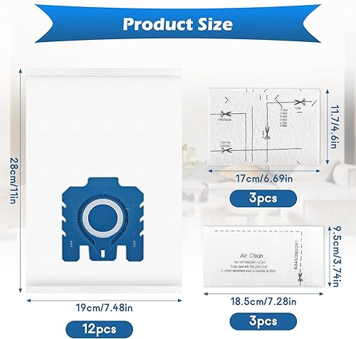 TOSAVGA Lot de 12 Sac Aspirateur pour Miele GN Séries, Compatibles avec Miele GN pour Aspirateurs Classic C1 Complete C2 Complete C3, S2 S4 S5 S6 S8 Series avec 3 + 3 Filtres Air Clean - Nail Gallerys