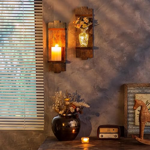 Walasis Lot de 2 bougeoirs muraux en bois vintage Marron - Nail Gallerys