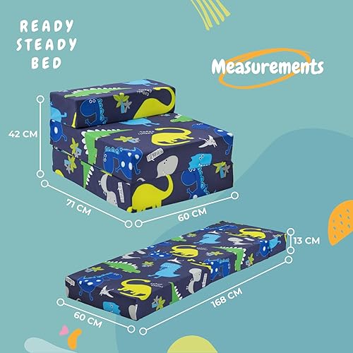 Ready Steady Bed Canapé-lit pliable pour enfants - Fauteuil de couchage simple pliable pour enfants - Meuble de chambre d'enfant confortable pour salon et salle de jeux (dinosaure foncé) - Nail Gallerys