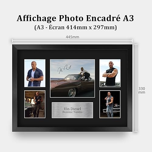 HWC Trading FR A3 Vin Diesel Fast and Furious Dominic Toretto Cadeaux Imprimés Autographe Affichage d’autographes pour les fans de cinéma - A3 Encadré - Nail Gallerys