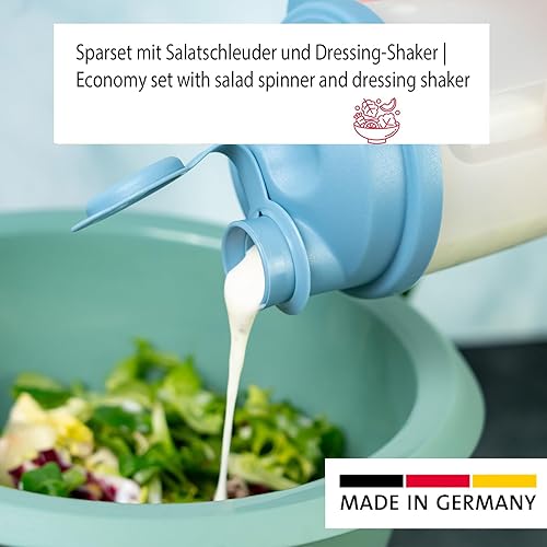 Westmark 'Fortuna' essoreuse à salade (5 l) et 'Mixery' shaker (0,5 l) - Essoreuse à salade avec bec verseur, mécanisme facile à utiliser - Shaker avec échelle de mesure et disque de mixage - Bleu - Nail Gallerys