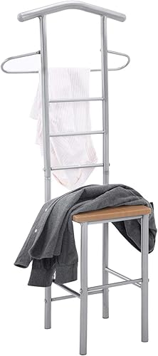 IDIMEX Valet de Chambre JIVO chevalet de Nuit Portant pour vêtements, Structure en métal argenté avec Tablette en MDF Couleur hêtre - Nail Gallerys